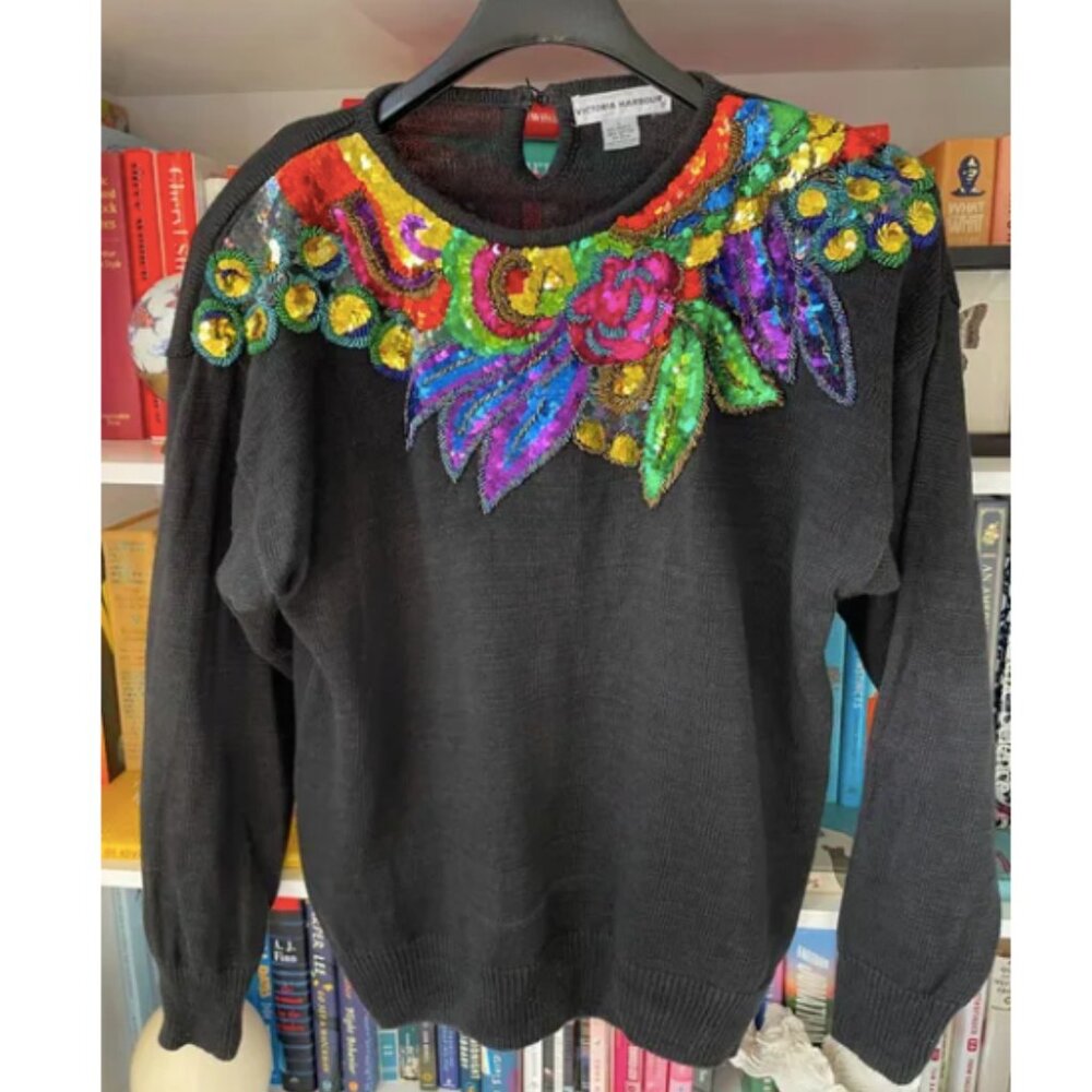Victoria Harbour amazing vintage rainbow sequined sweater